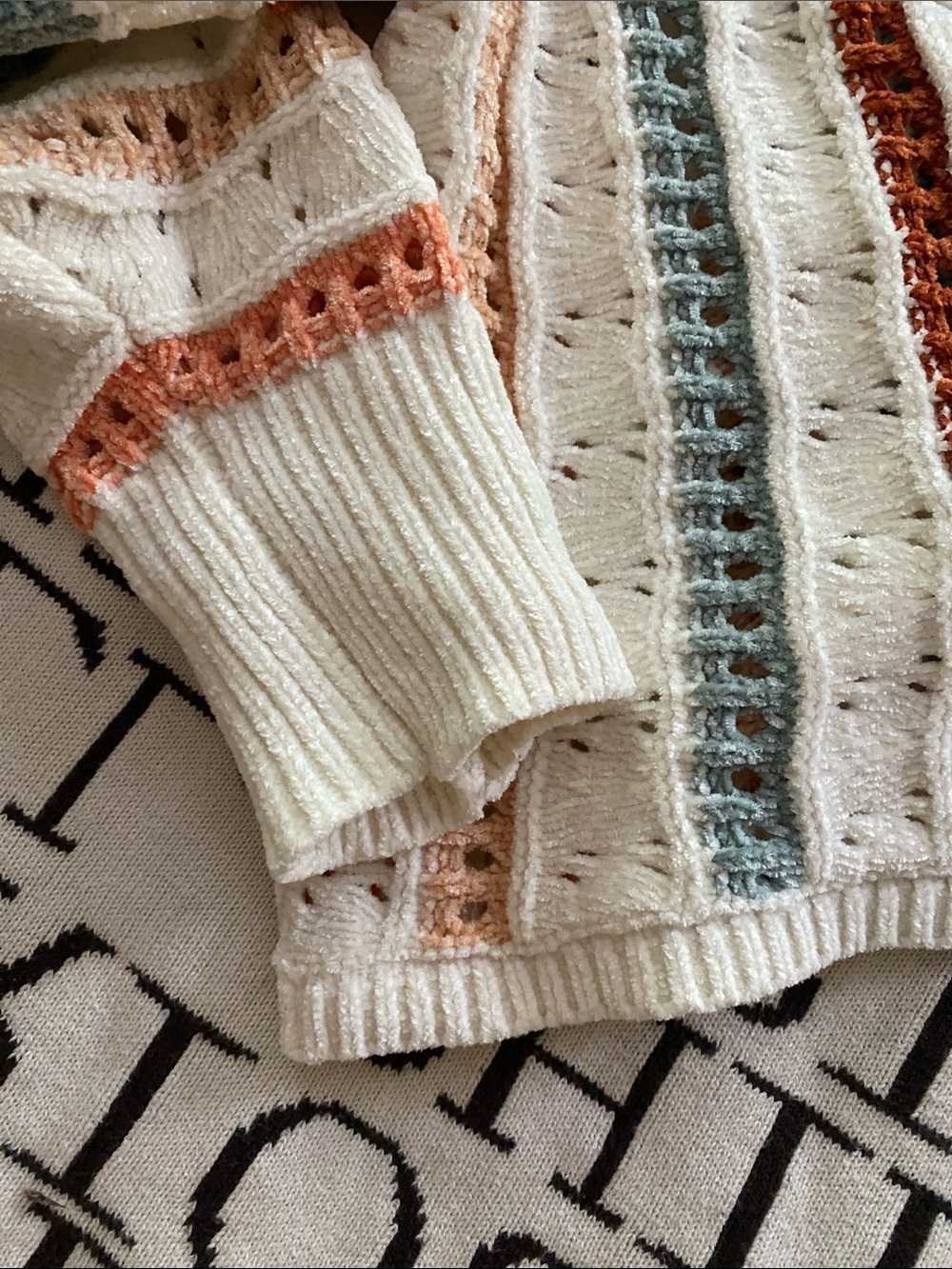 Maurices Cream Crewneck Sweater with Rust, Peach & Teal Stripes - Picture 6 of 8